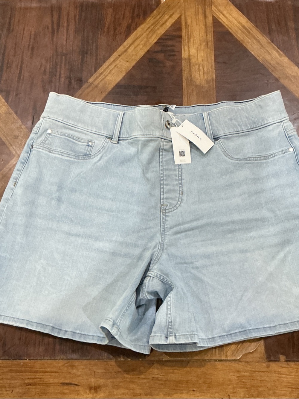 Plus Size SPANX Light Blue Denim-Look Stretch Shorts